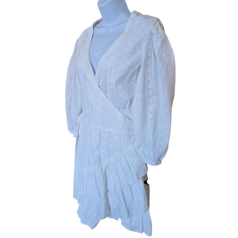 White Eyelet Wrap Mini Dress Romantic Boho Chic Lg. Sleeve Flirty Summer wedding